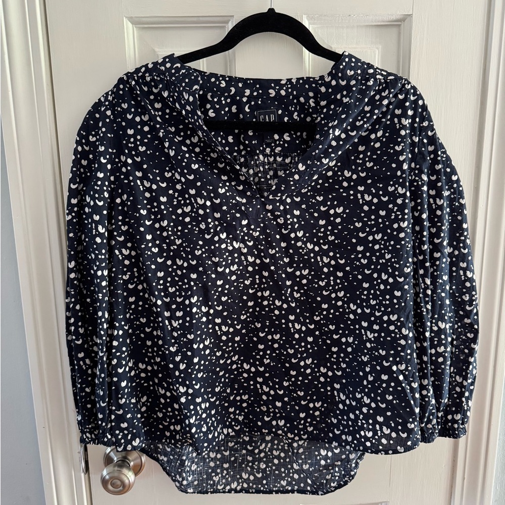 GAP Women's Navy and White Printed Top 3/4 sleeve